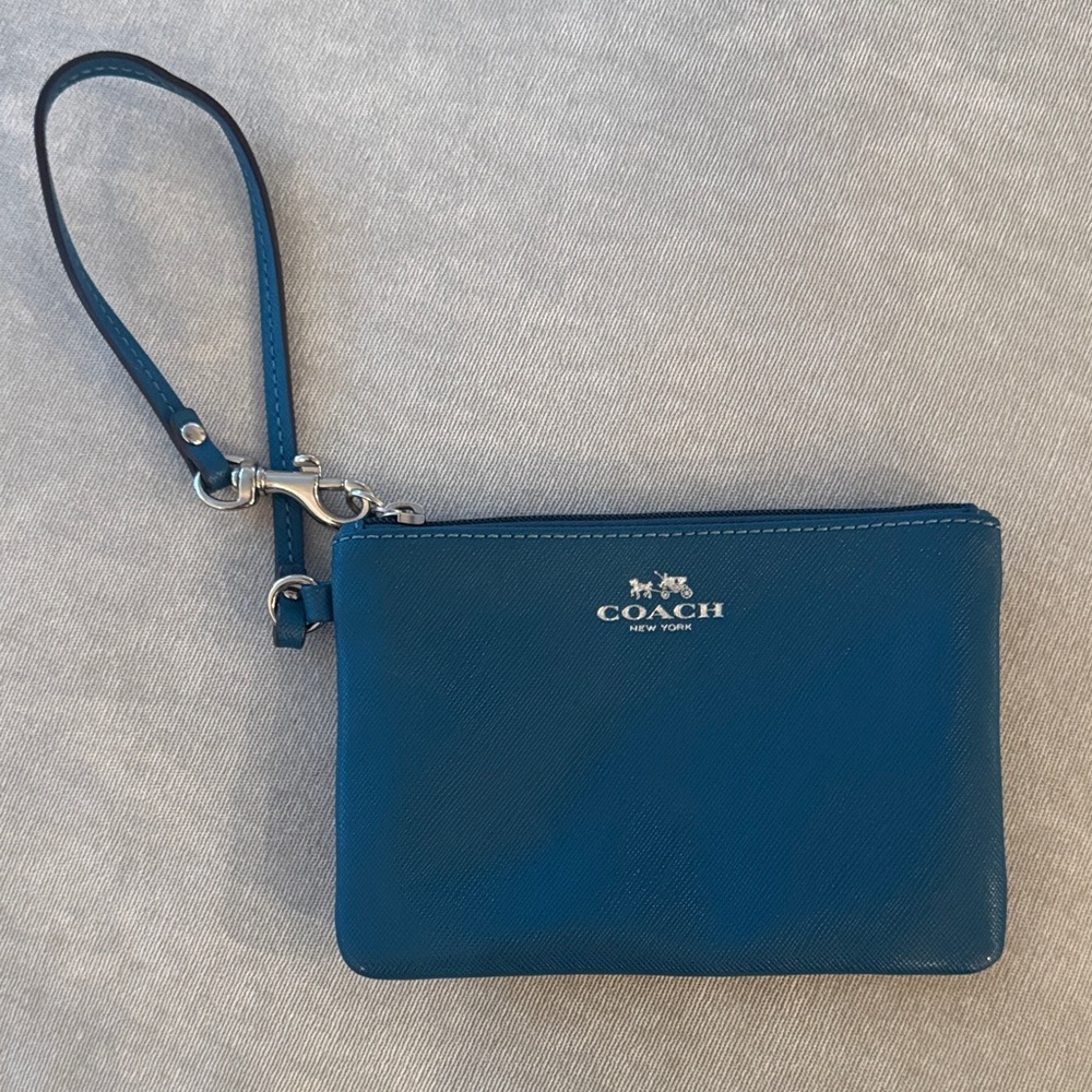 Coach Teal Leather Wristlet - Picture 1 of 3